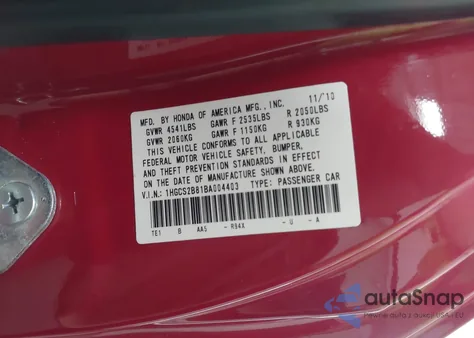 2011 Honda Accord 3.5 Ex-L from USA, damaged, VIN 1HGCS2B81BA004403